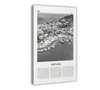 NEOHI Grenada in bianco e nero, West Indies, Saint Vincent, Caraibi, mappa della città, paesaggio urbano, poster moderno su tela, stampa artistica da parete, per soggiorno e camera da letto, 60 x 90