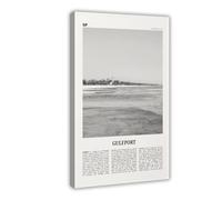 NEOHI Gulfport - Stampa artistica da parete in bianco e nero, Mississippi, USA, con mappa della città, in stile retrò, per casa, bar, ristorante, garage, caffetteria, idea regalo, 50 x 75 cm