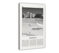 NEOHI Kingscliff - Poster decorativo da parete in bianco e nero, con mappa della città in stile retrò australiano, per casa, bar, ristorante, garage, caffetteria, idea regalo, 50 x 75 cm