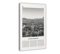 NEOHI Luang Prabang - Poster decorativo da parete con mappa della città in bianco e nero, stile retrò, motivo: viaggio/città, per casa, bar, ristorante, garage, caffetteria, idea regalo, 50 x 75 cm