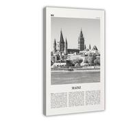 NEOHI Mainz - Poster decorativo da parete in bianco e nero, motivo: mappa della città in stile retrò, motivo: mappa della città, viaggi, per casa, bar, ristorante, garage, caffetteria, idea regalo, 50