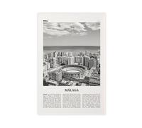 NEOHI Mappa della città di Malaga in bianco e nero, Andalusia, Spagna, stile retrò, decorazione artistica da parete, poster per casa, bar, ristorante, garage, caffetteria, idea regalo, 50 x 75 cm