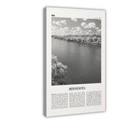 NEOHI Minnesota Fiume bianco e nero, mappa della città retrò, paesaggio di viaggio, decorazione artistica da parete, poster per casa, bar, ristorante, garage, caffetteria, logo, idea regalo, 40 x 60
