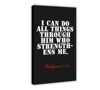 NEOHI Philippians 4 13 I Can Do All Things through Him Who Strengthens Me Bibbia in bianco e nero stampa artistica da parete per camera da letto e ufficio, 40 x 60 cm