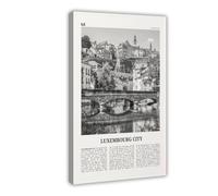 NEOHI Poster decorativo da parete con mappa della città del Lussemburgo, in bianco e nero, stile retrò, con immagine di viaggio, per casa, bar, ristorante, garage, caffetteria, idea regalo, 50 x 75 cm