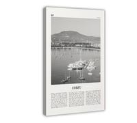 NEOHI Poster decorativo da parete con mappa della città di Corfù, in bianco e nero, Isole Ionie, paesaggio, decorazione artistica da parete, per casa, bar, ristorante, garage, caffetteria, idea regalo