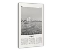 NEOHI Poster decorativo da parete con mappa della città di Durban in bianco e nero, Sudafrica, KwaZulu-Natal, EThekwini, paesaggio della città, decorazione artistica da parete, per casa, bar