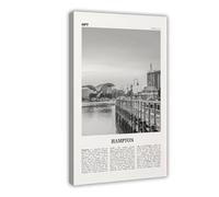 NEOHI Poster decorativo da parete con mappa della città di Hampton, in bianco e nero, Virginia, Stati Uniti, stile retrò, per casa, bar, ristorante, garage, caffetteria, idea regalo, 50 x 75 cm