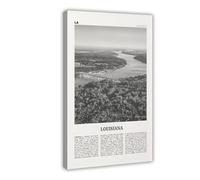 NEOHI Poster decorativo da parete in bianco e nero della Louisiana, con mappa della città in stile retrò, per casa, bar, ristorante, garage, caffetteria, idea regalo, 50 x 75 cm