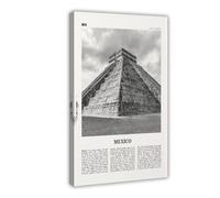 NEOHI Poster decorativo da parete in stile retrò con mappa della città del Messico, tempio in bianco e nero, stampa artistica da parete, per casa, bar, ristorante, garage, caffetteria, regalo, 30 x 45