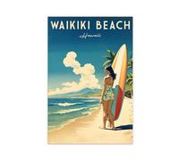 NEOHI Poster su tela con immagine di Waikiki Beach Hawaii, decorazione artistica da parete per casa, bar, ristorante, garage, caffetteria, idea regalo, 50 x 75 cm