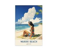 NEOHI Poster su tela con immagine di Waikiki Beach Hawaii, per amanti delle ragazze, viaggi negli Stati Uniti, poster e stampe artistiche da parete per camera da letto e ufficio, 50 x 75 cm