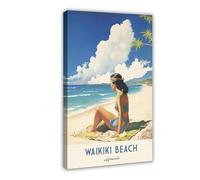 NEOHI Poster su tela con immagine di Waikiki Beach Hawaii, per amanti delle ragazze, viaggi negli Stati Uniti, poster e stampe artistiche da parete per camera da letto e ufficio, 30 x 45 cm