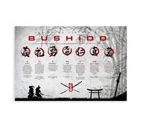 NEOHI Poster vintage con scritta "Seven Virtues of Bushido", stampa artistica da parete su tela, per casa, bar, ristorante, garage, caffetteria, idea regalo, 60 x 90 cm