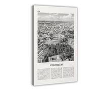 NEOHI Stampa artistica da parete con Colosseo in bianco e nero, mappa della città di Roma, Italia, con immagine di viaggio, per casa, bar, ristorante, garage, caffetteria, idea regalo, 50 x 75 cm