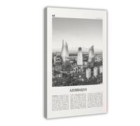 NEOHI Stampa artistica da parete con mappa della città dell'Azerbaigian in bianco e nero, Baku, Asia, con immagine di viaggio, per casa, bar, ristorante, garage, caffetteria, idea regalo, 50 x 75 cm