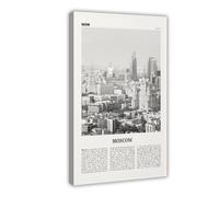NEOHI Stampa artistica da parete moderna su tela con immagine di Mosca in bianco e nero con lo skyline di Mosca, Moskvá, con mappa della città russa in stile retrò, poster da parete per soggiorno e