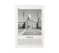 NEOHI Stampa artistica da parete moderna su tela con immagine di un Campidoglio del Michigan, Stati Uniti e Stati Uniti, Stati Uniti, America, stile retrò con mappa della città, paesaggio, decorazione