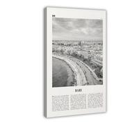 NEOHI Stampa artistica da parete moderna su tela, motivo: Bari in bianco e nero, Italia, Puglia, nuda e Varion, decorazione da parete per soggiorno e camera da letto, 50 x 75 cm