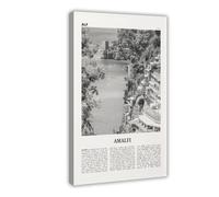 NEOHI Stampa artistica da parete su tela con immagine di Amalfi in bianco e nero, con mappa della città di Amalfitana, Italia, per camera da letto e ufficio, 50 x 75 cm