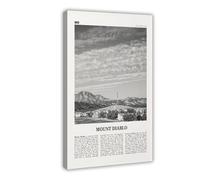 NEOHI Stampa artistica da parete su tela con immagine di Mount Diablo in bianco e nero, California, Stati Uniti, stile retrò, motivo: mappa della città, viaggi, per casa, bar, ristorante, garage