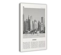 NEOHI Stampa artistica da parete su tela con mappa della città degli Emirati Arabi Uniti di Dubai in bianco e nero, per camera da letto, ufficio, 60 x 90 cm