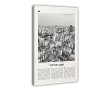 NEOHI Stampa artistica da parete su tela con mappa della città di Buenos Aires in bianco e nero, Argentina, Sud America, paesaggio, decorazione artistica da parete per camera da letto, ufficio, 40 x