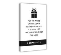 NEOHI Stampa artistica da parete su tela con scritta "Romans 6 23" in bianco e nero con la Bibbia, per casa, bar, ristorante, garage, caffetteria, idea regalo, 50 x 75 cm