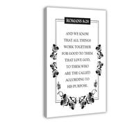 NEOHI Stampa artistica da parete su tela con scritta "Romans 8 28" in bianco e nero con la Bibbia, decorazione artistica da parete per casa, bar, ristorante, garage, caffetteria, idea regalo, 60 x 90