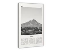 NEOHI Stampa artistica da parete su tela, motivo: mappa della città dell'Etna, in bianco e nero, con immagine di viaggio, per casa, bar, ristorante, garage, caffetteria, idea regalo, 50 x 75 cm