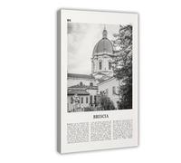 NEOHI Stampa artistica da parete su tela, motivo: mappa della città di Brescia, in bianco e nero, con immagine di viaggio e paesaggio, per camera da letto, ufficio, 50 x 75 cm