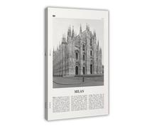 NEOHI Stampa artistica da parete su tela, motivo: mappa della città di Milano, in bianco e nero, stile retrò, per camera da letto, ufficio, 50 x 75 cm