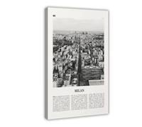 NEOHI Stampa artistica da parete su tela, motivo: Milano, Milano, Italia, con mappa della città, stile retrò, paesaggio urbano, moderno, decorazione per soggiorno e camera da letto, 50 x 75 cm