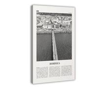 NEOHI Stampa artistica da parete su tela, motivo: Paese, Roseau, Caraibi con mappa della città di Dominica in bianco e nero, per camera da letto, ufficio, 50 x 75 cm