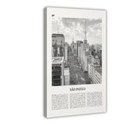 NEOHI Stampa artistica da parete su tela, motivo: San Paolo in bianco e nero, motivo: strada Brasile, Brasile, città, viaggi, poster e stampe artistiche da parete, per camera da letto e ufficio, 50 x