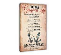 NEOHI Stampa artistica da parete su tela vintage con frase "Wife From Husband You Are My Anchor And I would be Lost Without You Love", decorazione per camera da letto e ufficio, 60 x 90 cm