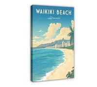 NEOHI Waikiki Beach Hawaii Travel Hawaii Wall Art, poster su tela, decorazione artistica da parete per casa, bar, ristorante, garage, caffetteria, regalo, 60 x 90 cm