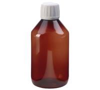 neoLab Bottiglia in PET a collo stretto, marrone, 250 ml, altezza 130 mm, con tappo in PP, resistente agli agenti chimici, confezione da 10