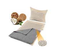 NEOLYMP Tappetino agopressione con cuscino, incluso attacco per sedia e funzione di trasporto (beige/grigio) - tappetino massaggiante materassino relax tappeto agopressione tappetino agopuntura
