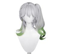 Neon abbigliamento costume Cosplay per parrucche d Parrucca lunga con sfumatura verde e bianca, parrucca da costume anime con capelli mossi e frangia e coda di cavallo