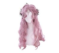 Neon abbigliamento costume Cosplay per parrucche d Parrucca lunga ondulata sciolta 3 colori Parrucca con parrucca rosa marrone lino dorato Parrucca sintetica resistente al calore di Halloween(Pink)