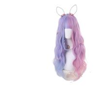 Neon abbigliamento costume Cosplay per parrucche d Parrucca lunga riccia con frangia d'aria, metà blu e metà viola, morbida for ragazza