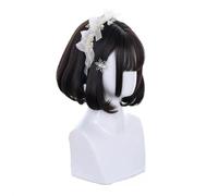 Neon abbigliamento costume Cosplay per parrucche d Parrucche blu miste con frangia Parrucca corta Hara Cosplay Parrucca rosa Parrucca sintetica resistente al calore for feste(Brown)