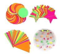 Neon Carta Ghirlanda 4,4 m - Set 3 ghirlande decorative fluo con cerchi, stelle e bandierine - brillano sotto luce UV per feste, compleanni, matrimoni, discoteche, eventi e festival