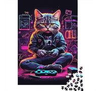 Neon Cat Gamer 1000 Pezzi Cartone Spesso Puzzle Fai Da Te Per Bambini Principianti Gioco Divertente Impegnativo Sollievo Dello Stress Idea Regalo 70x50cm/1000pcs