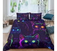 neon cats eyesSet Di Copripiumino ultra Set di 3 Pezzi stampa 3D con cerniera vibrant digital art style copripiumino incluso federe aiosa ultra morbido e traspirante for bambini Double（200x200cm）