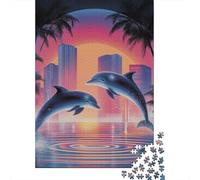 Neon City Dolphins Puzzle Impossibili 1000 Pezzi Decorazione Per La Casa. Rilassamento E Intelligence Per Adulti E Ragazzi Da 14 Anni 38x26cm/1000pcs