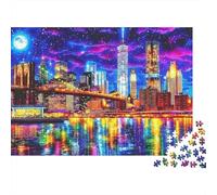 Neon City Skyline Jigsaw Puzzle Impossible 1000 Pezzi Interesting Decorazione Per La Casa. Giochi Rilassamento E Intelligence Per Adulti E Bambini Da 12 Anni 52x38cm/1000pcs