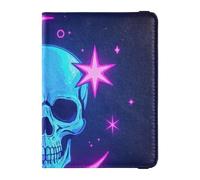 Neon colorato stelle lune e scheletri titolare passaporto in pelle per viaggio per viaggio Vaccino Caso Protector Copertura del passaporto per le donne Impermeabile, Stelle, lune e scheletri colorati