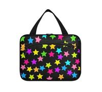 Neon Colorful Stars Sparse Hanging Toiletry Borse per Viaggiare Donne con Gancio, Designer Multifunzionale Toiletry kit per Viaggio Make up Travel kit de para Mujer L